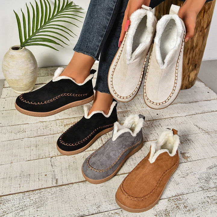 Women's Slip-On Mid-Top Boot – Plush Lined Warmth & Non-Slip Comfort