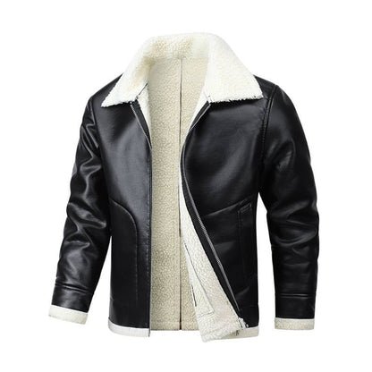 Men's Sheepskin Leather Jacket with Extra Thick Fleece Lining