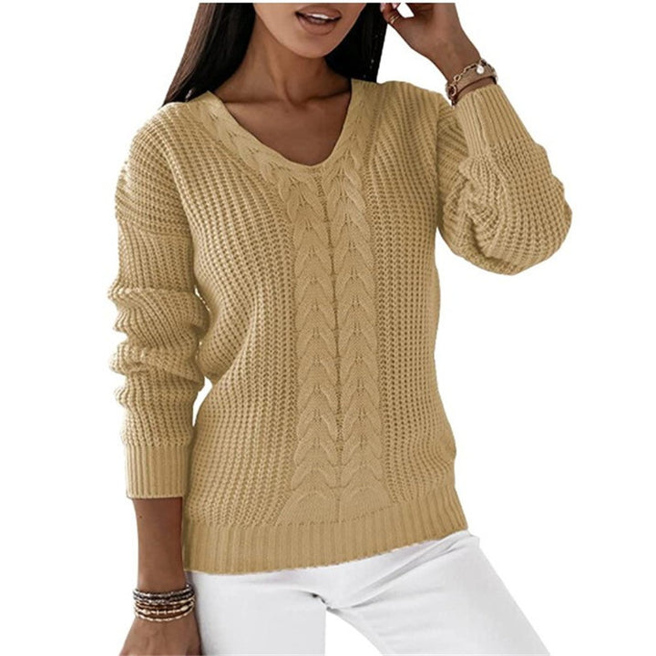 Cable Knit Sweater – Women's Soft V-Neck Textured Pullover