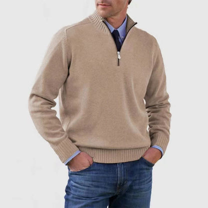Men's Stand Collar Knitted Sweater – Zipper Detail Long Sleeve Design