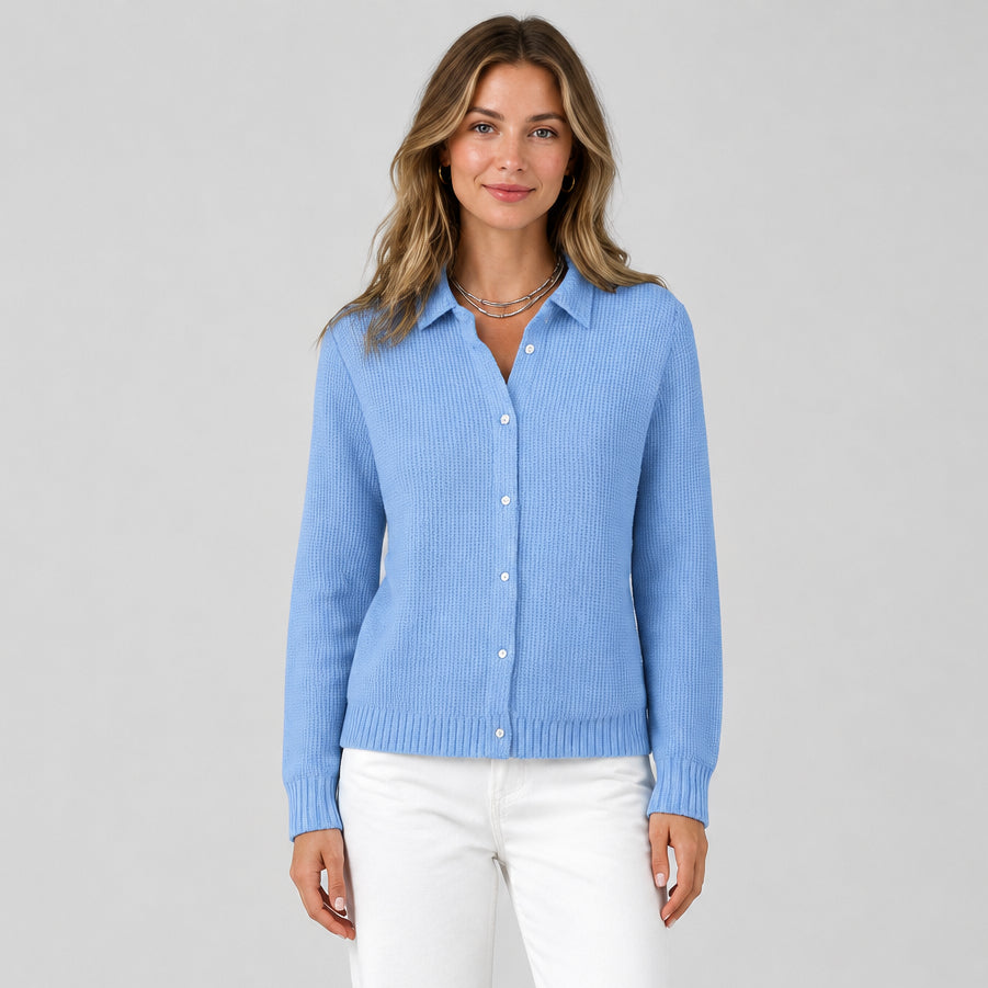 Women's Knitted Sweater with Lapel – Button Front, Relaxed Fit