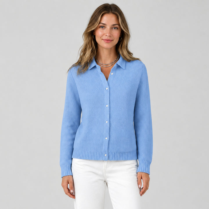 Women's Knitted Sweater with Lapel – Button Front, Relaxed Fit
