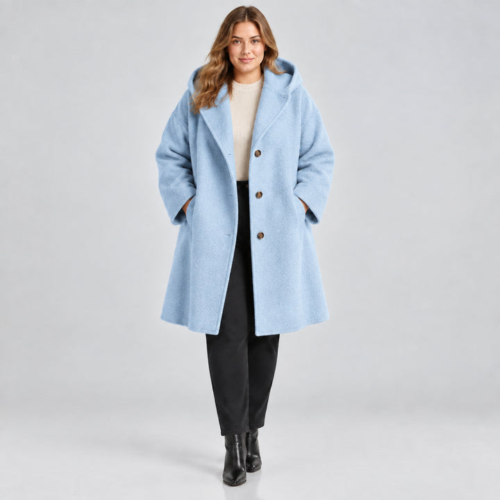 Women's Oversized Hooded Long Coat – Plus Round Neck Button Design