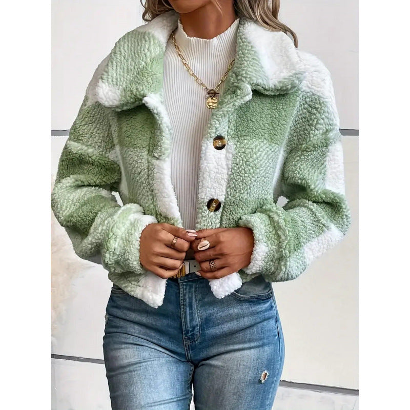 Women's Plaid Plush Cardigan Coat – Button Front, Thick Cozy Layer