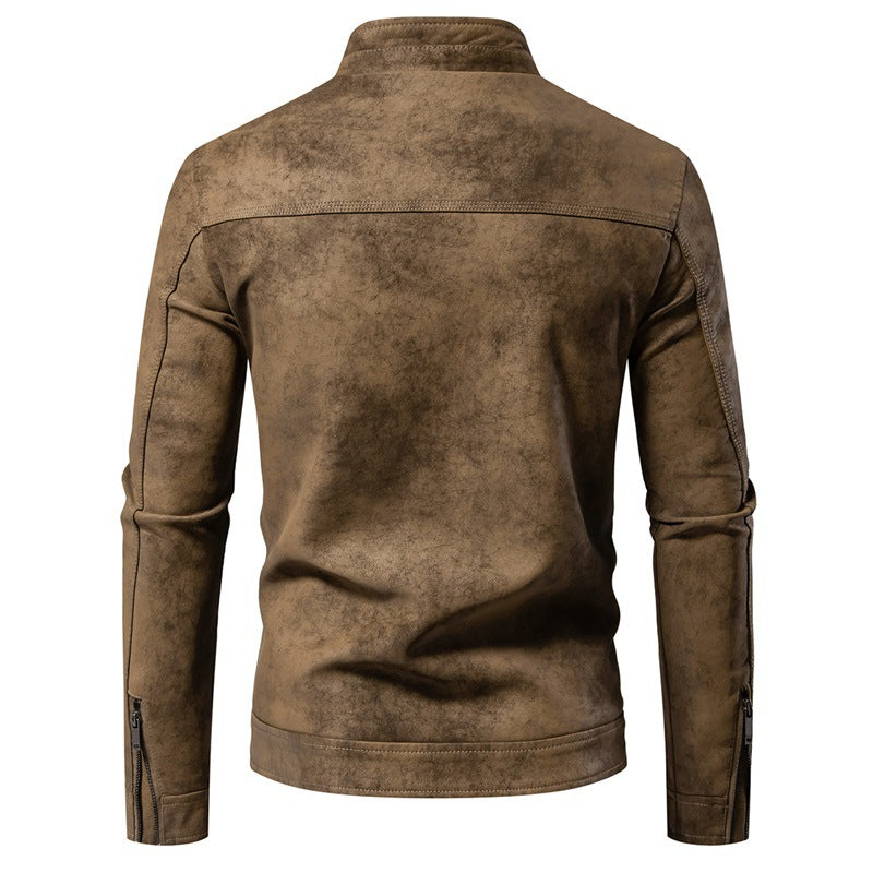 Men's Vegan Leather Jacket – Retro Tie-Dye, Relaxed Fit, Mid-Length