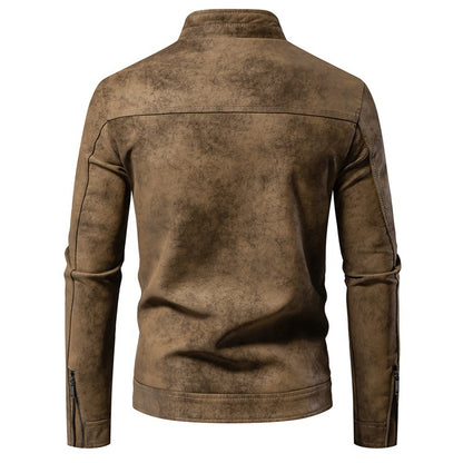 Men's Vegan Leather Jacket – Retro Tie-Dye, Relaxed Fit, Mid-Length