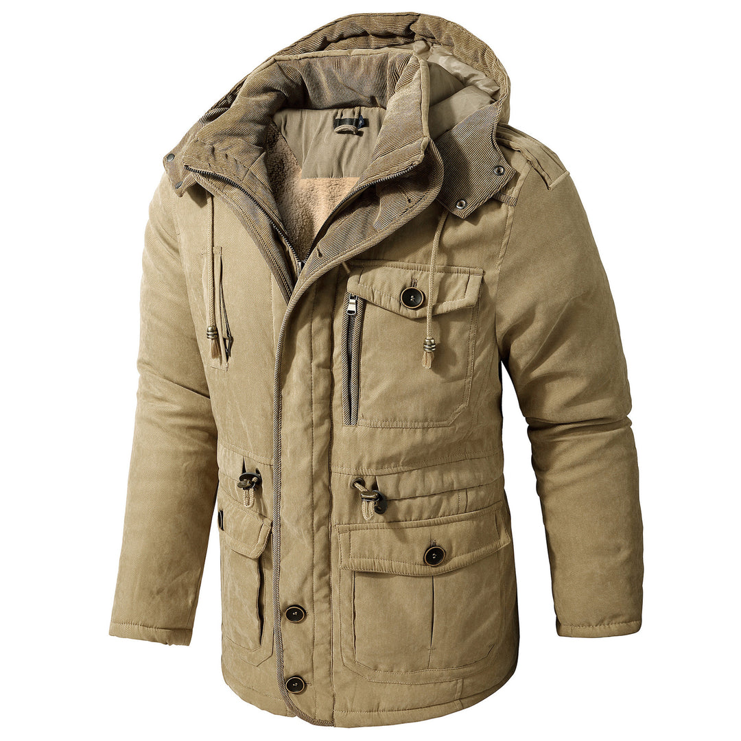 Men's Fleece-Lined Coat – Mid-Length Loose Fit with Patch Pockets