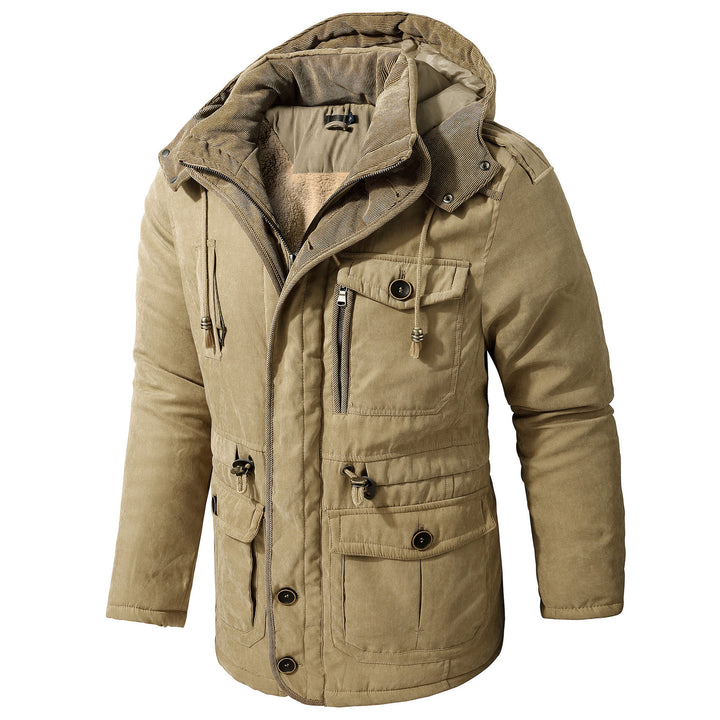 Men's Fleece-Lined Coat – Mid-Length Loose Fit with Patch Pockets