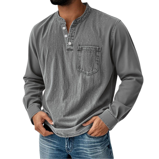 Men's Cotton Printed Long-Sleeve T-Shirt – Slim Fit Three-Button