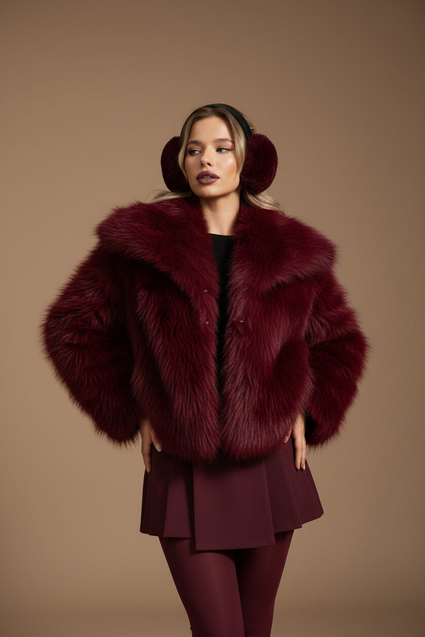 Women's Faux Fur Coat, Short Length – Cropped Luxe Winter Jacket