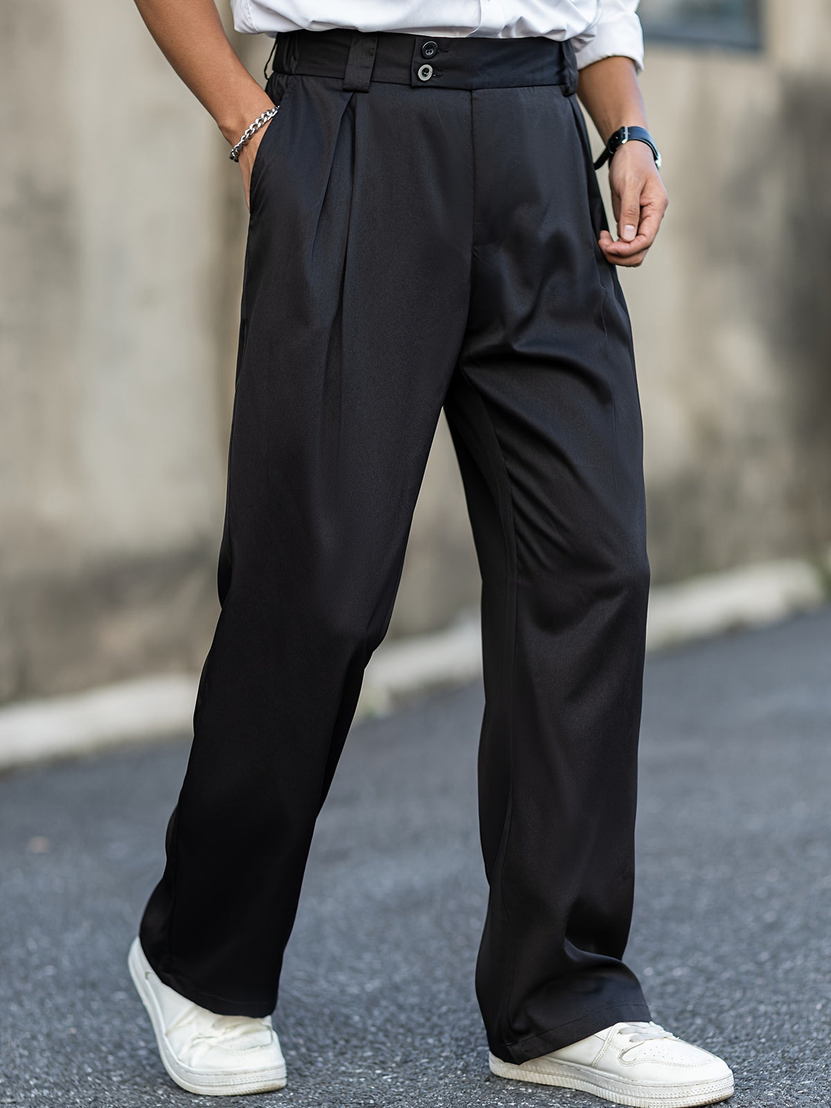 Men's Wide-Leg Cotton Trouser – Relaxed Fit, Stretch Waistband