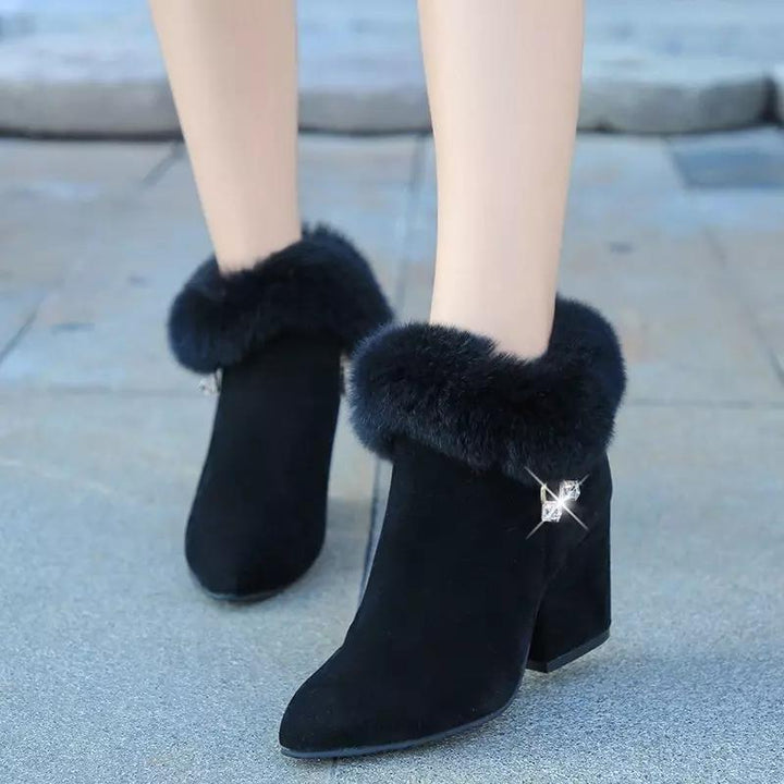 Women's Suede Fringed Boot – Pointed Toe Rhinestone Zip