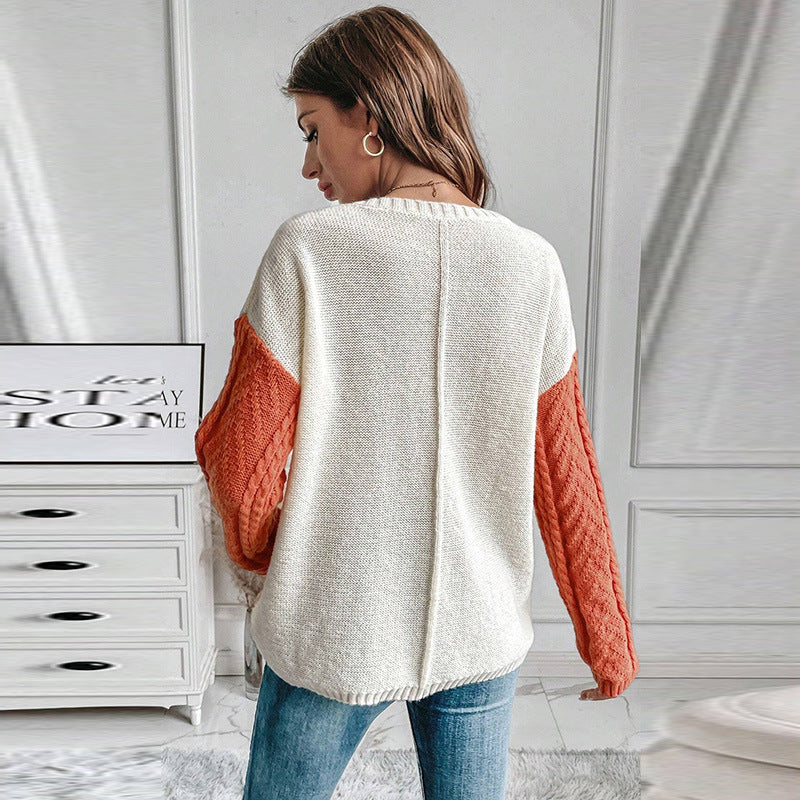 Women's Contrast Color Pullover Sweater – Modern Casual Knit