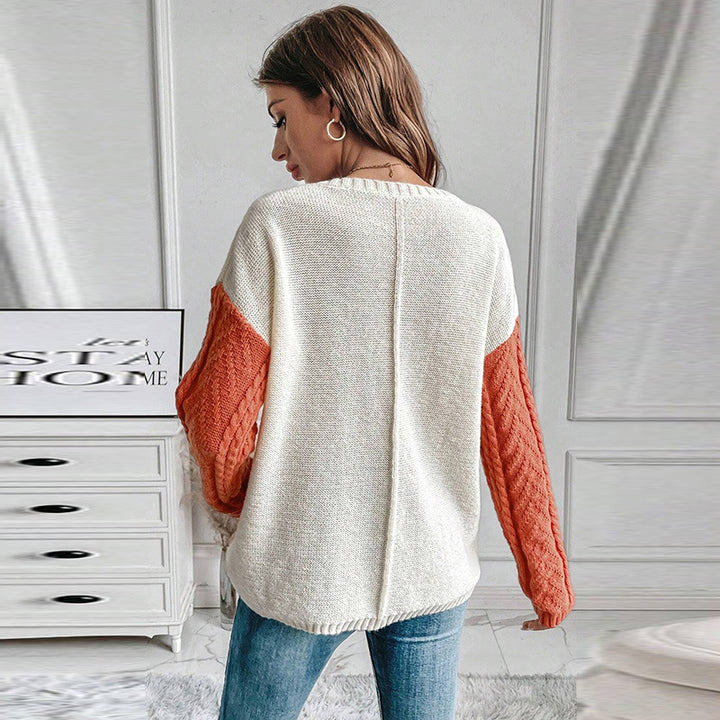 Women's Contrast Color Pullover Sweater – Modern Casual Knit