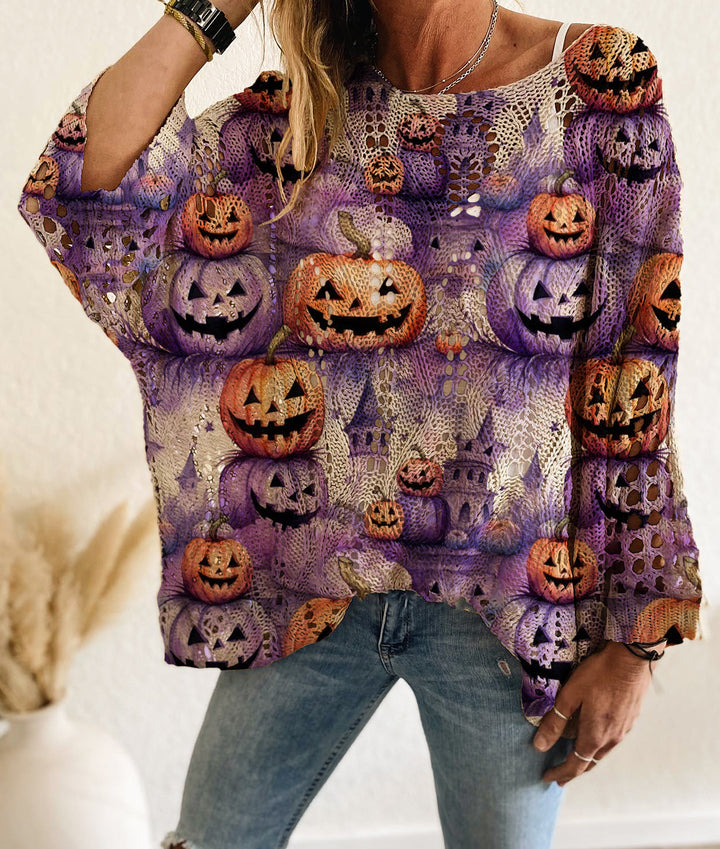 Women's Open-Knit Cotton Batwing Sleeve Sweater – Diamond Hollow Detail