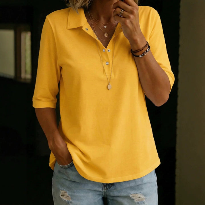 Three-Quarter Sleeve Cotton Blouse for Women – Relaxed Lapel Placket