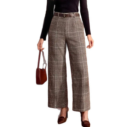 Petite Plaid Wide Leg Trousers – Relaxed Elegant Fit for Women