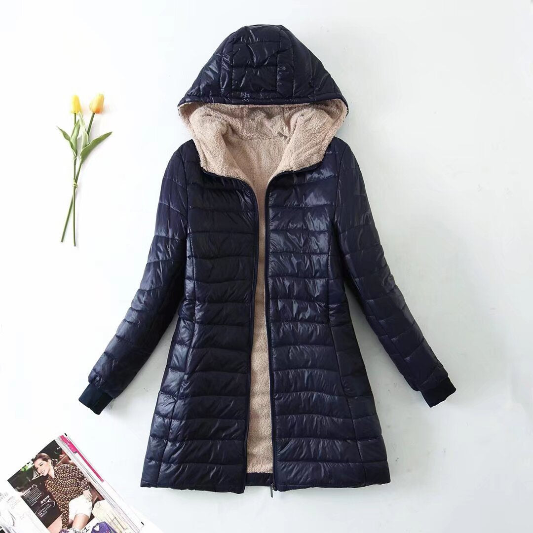 Women's Cotton Fleece-Lined Jacket – Slim Fit Hooded Warmth