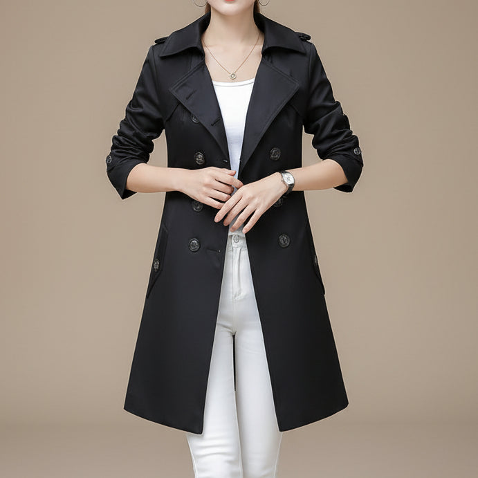 Women's Trench Coat – Cotton Slim Double Breasted, Mid-Length, Belted