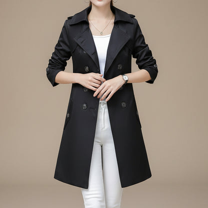 Women's Trench Coat – Cotton Slim Double Breasted, Mid-Length, Belted