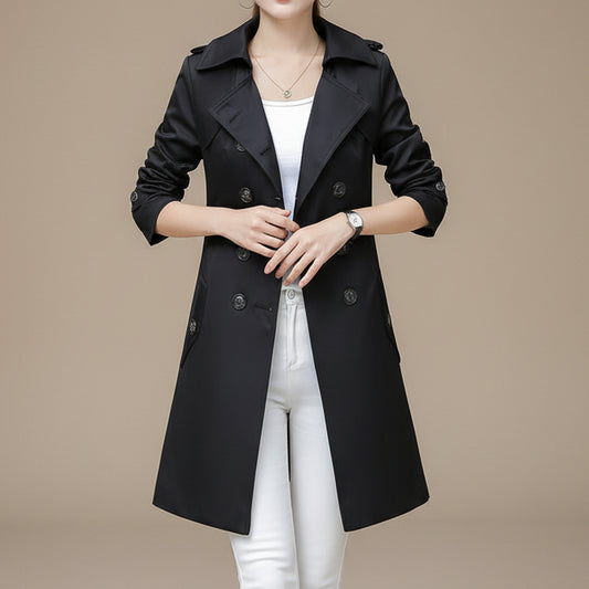 Women's Trench Coat – Cotton Slim Double Breasted, Mid-Length, Belted