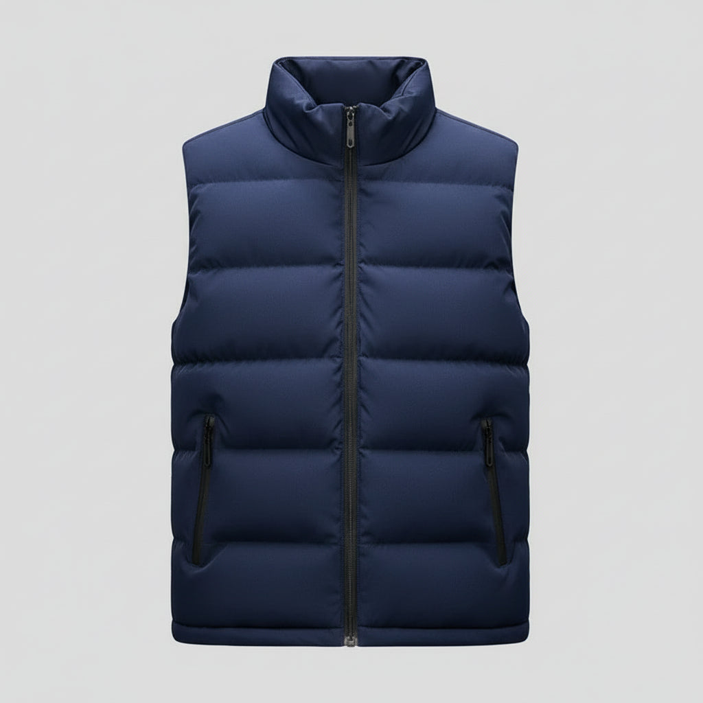 Men's Padded Sleeveless Jacket – Quilted Warmth with Stand Collar