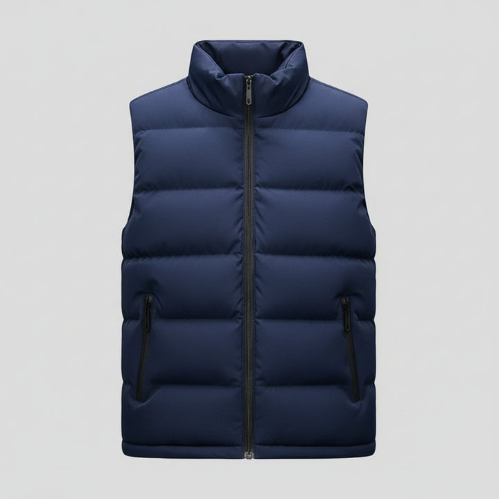 Men's Padded Sleeveless Jacket – Quilted Warmth with Stand Collar