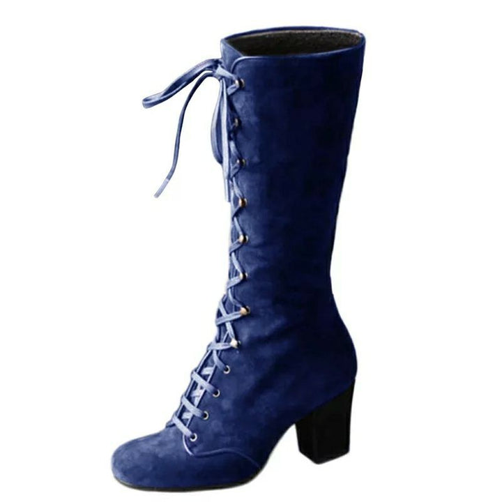 Women's Suede Lace-Up Mid-Heel Riding Boot – Chunky Heel Comfort