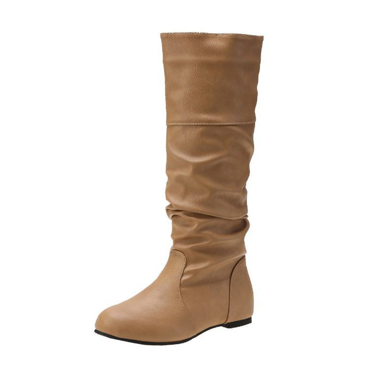 Women's Knee-High Flat Boot – Vegan Leather Slim Shaft Slip-On