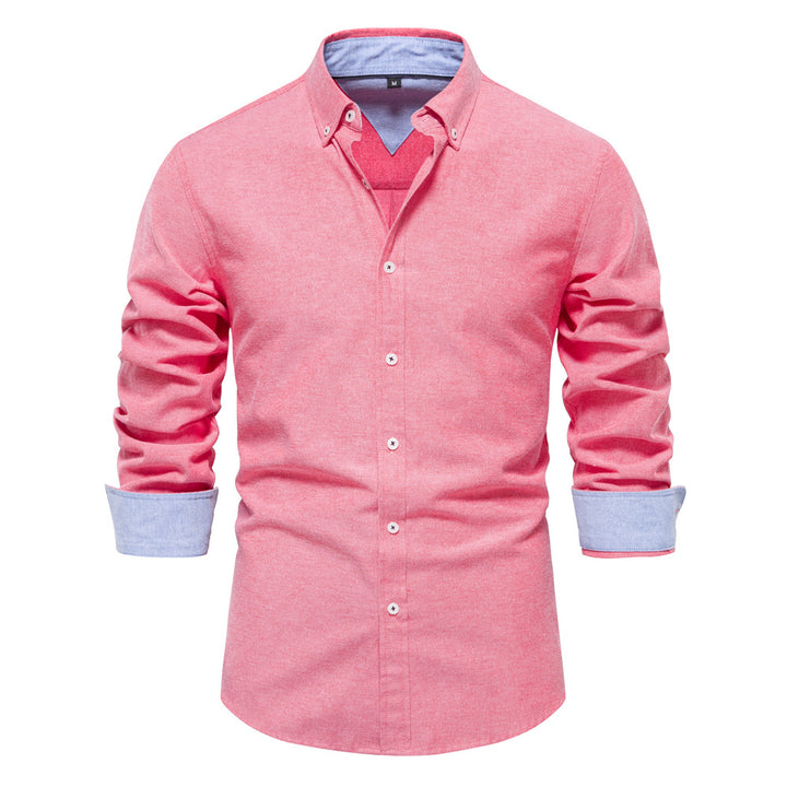 Men's Cotton Blend Long Sleeve Shirt – Solid Color Classic Fit