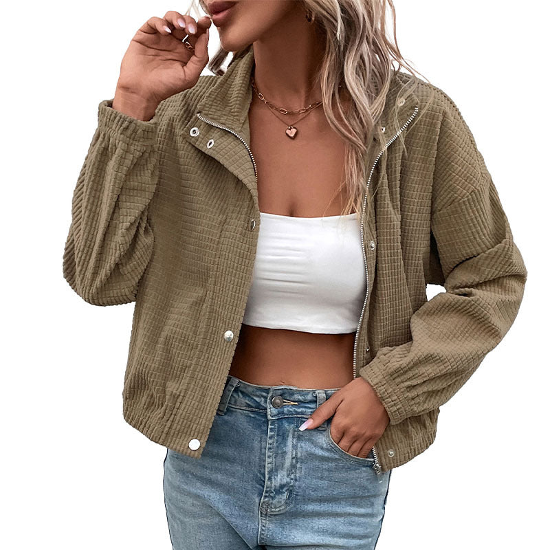 Women's Corduroy Jacket – Classic Zip Front Casual Layer