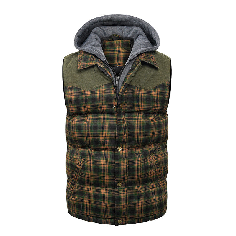 Men's Hooded Quilted Vest – British Plaid, Warm Core Layer
