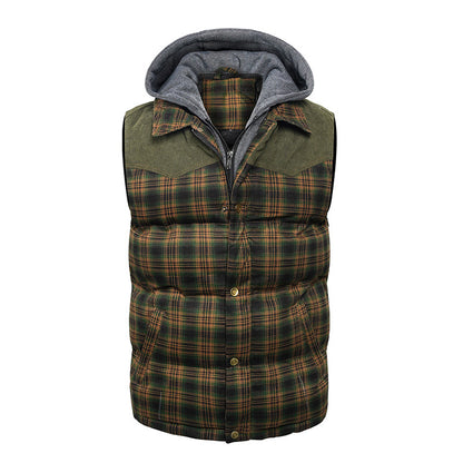 Men's Hooded Quilted Vest – British Plaid, Warm Core Layer