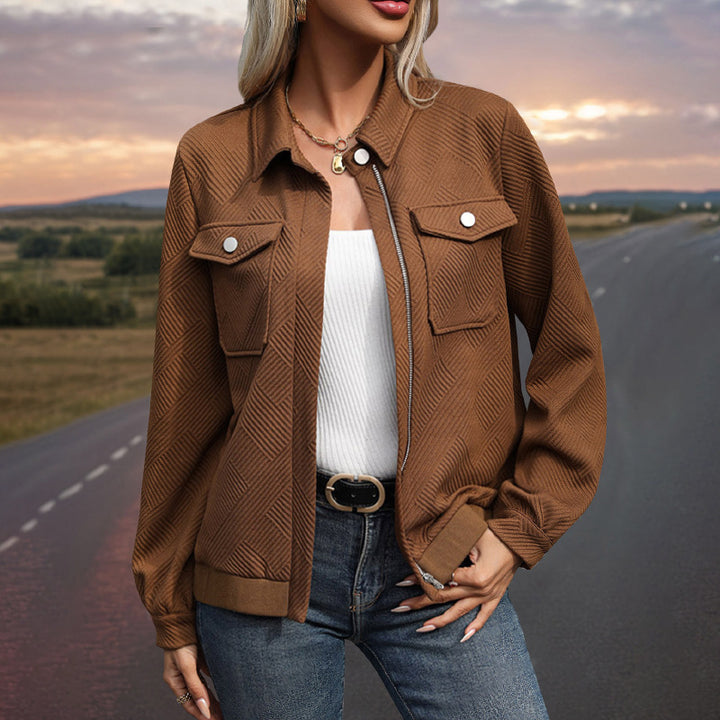Women's Textured Jacket – Relaxed Fit Solid Maillard Blazer