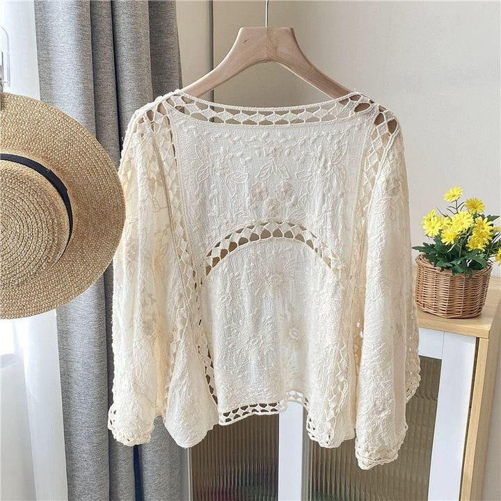Cotton Crochet Cardigan for Women – Embroidered Lace Slim Fit