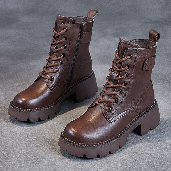 Platform Ankle Boots for Women – Fleece Lined, High Heel, British Style