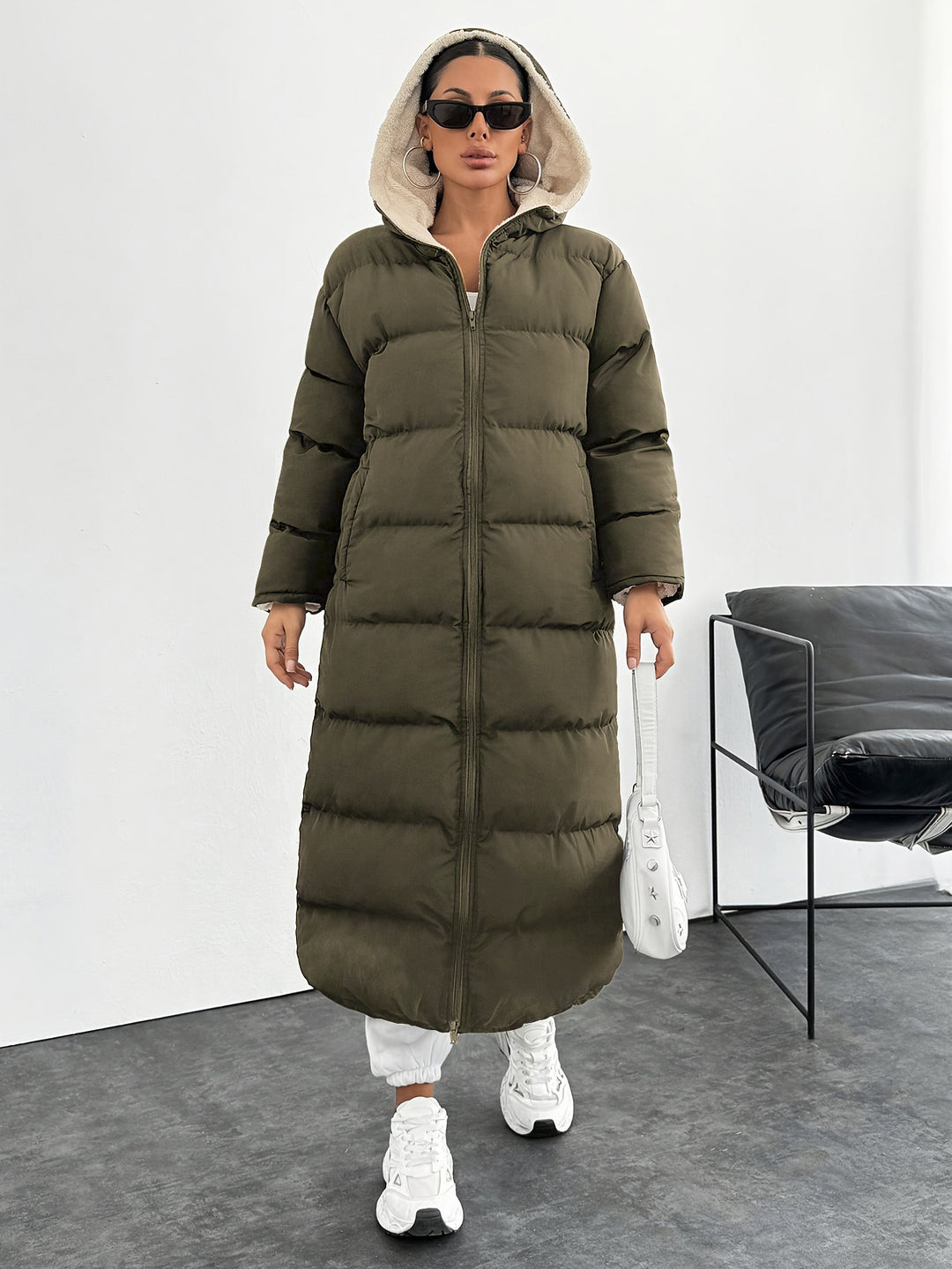 Women's Puffer Coat – Long Hooded Ankle-Length Down Alternative