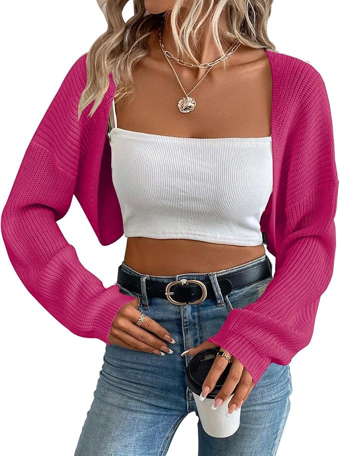 Cropped Knit Cardigan for Women – Open Shawl Front, Relaxed Fit