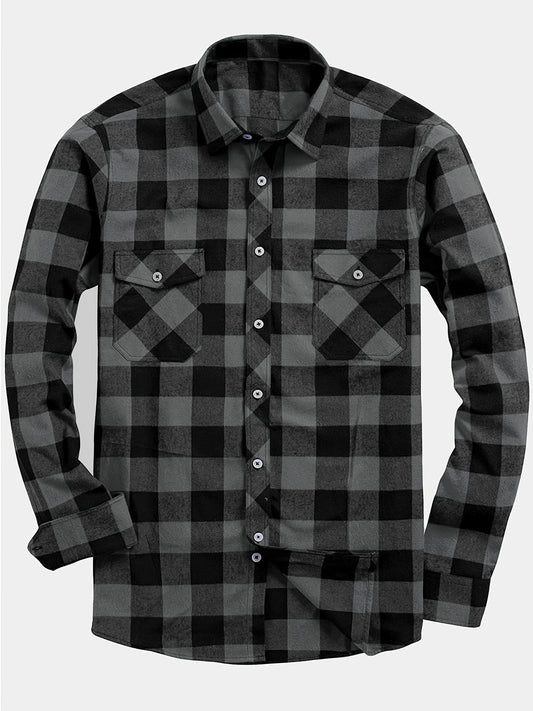 Men's Plaid Shirt – Cotton Long Sleeve Relaxed Cardigan Fit