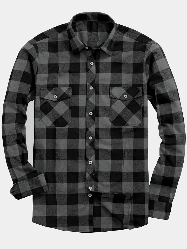 Men's Plaid Shirt – Cotton Long Sleeve Relaxed Cardigan Fit