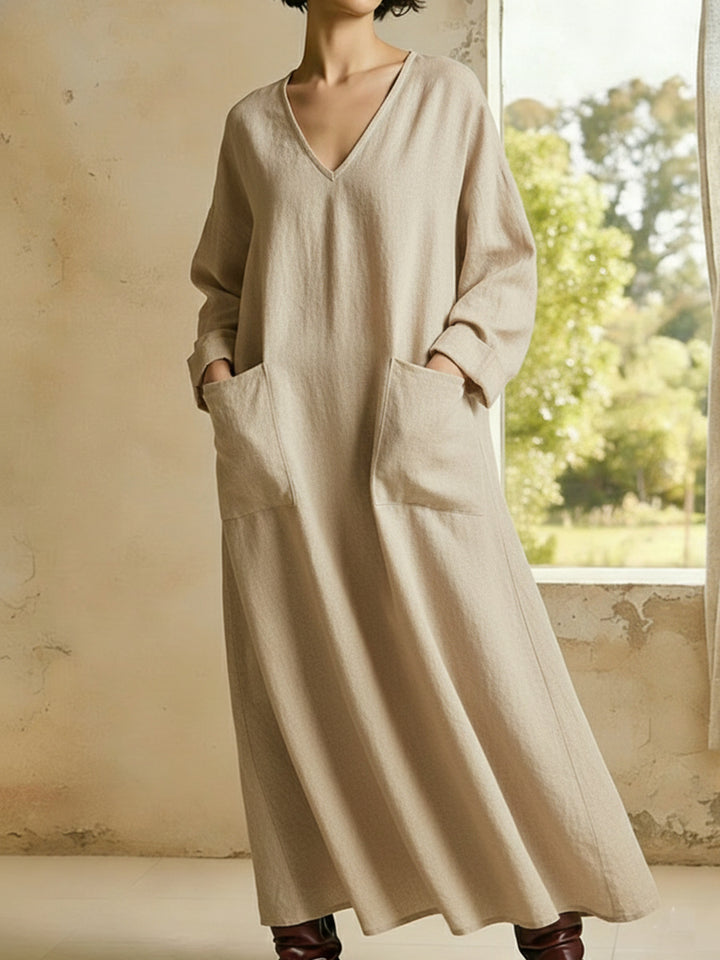 Women's Cotton-Linen Maxi Dress – Relaxed Summer Fit with Pockets