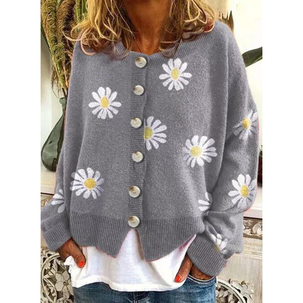 Women's Cardigan – Printed Knit, Relaxed Fit, Soft Cotton Blend