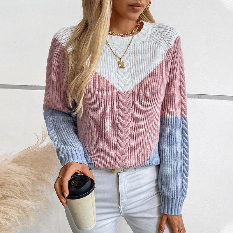Women's Retro Loose Knit Sweater – Twisted Contrast Detail