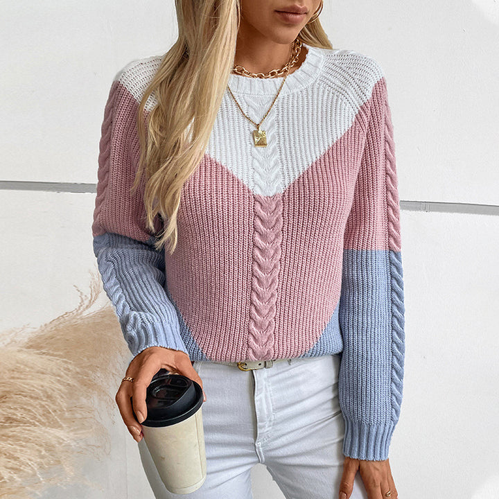 Women's Retro Loose Knit Sweater – Twisted Contrast Detail