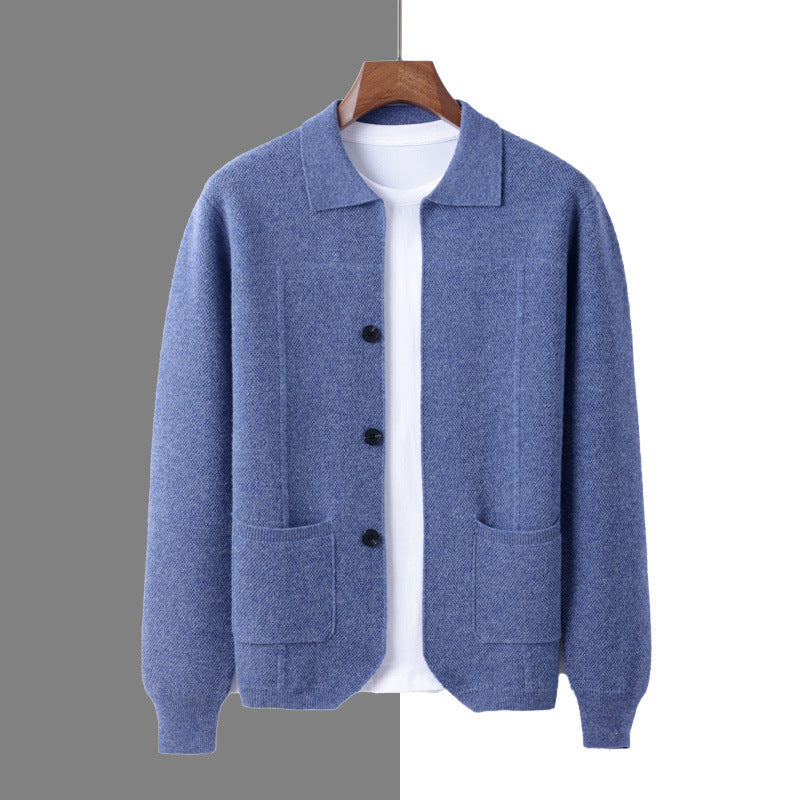 Men's Knit Cardigan Sweater – Relaxed Lapel with Patch Pockets
