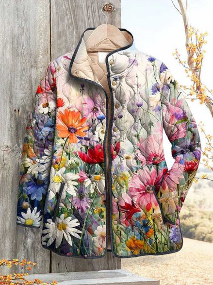 Women's Gradient Quilted Jacket – Stand Collar, Commuter Fit