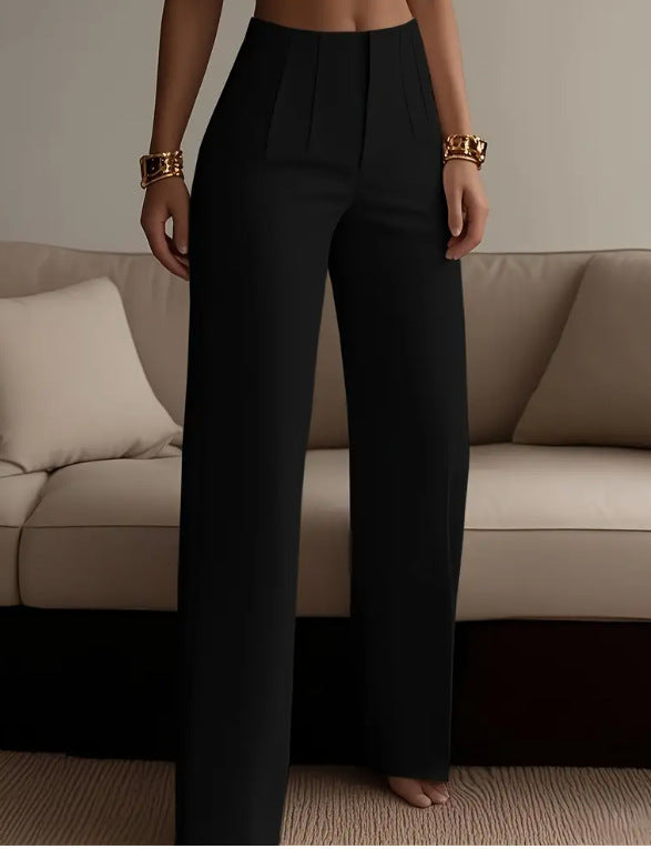 Women's High Waist Suit Pant – Pleated Full-Length Silhouette