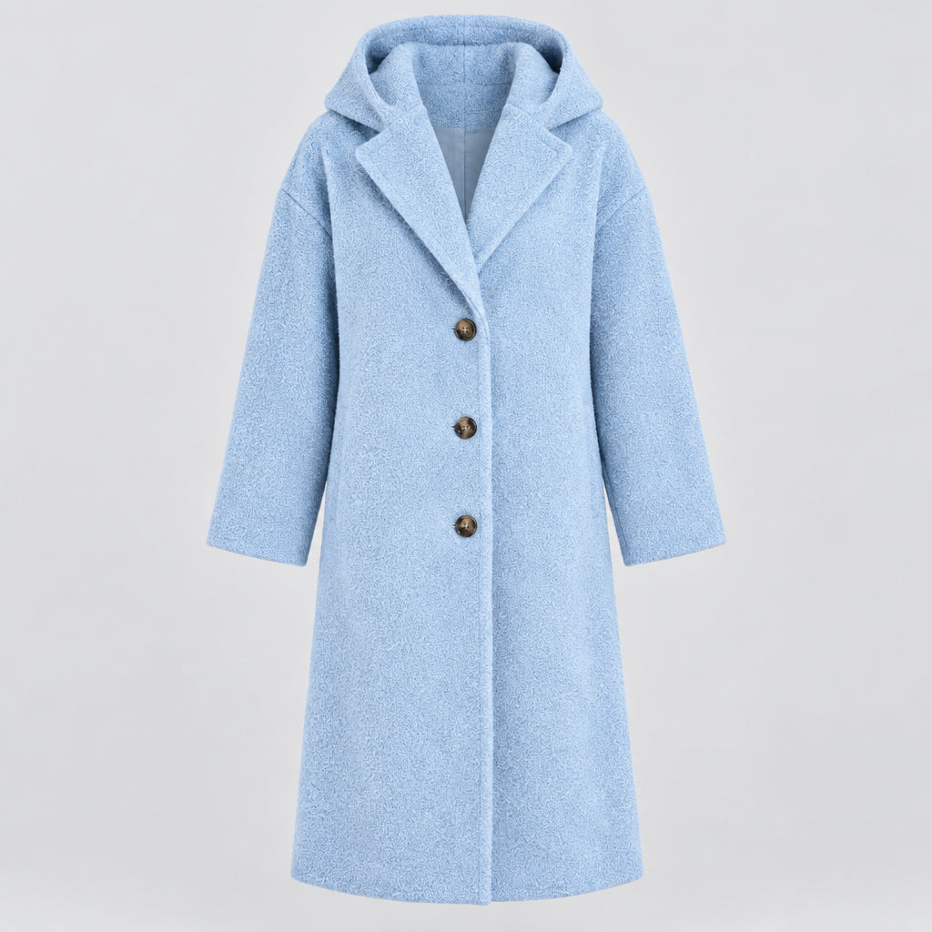 Women's Oversized Hooded Long Coat – Plus Round Neck Button Design