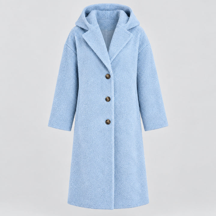 Women's Oversized Hooded Long Coat – Plus Round Neck Button Design