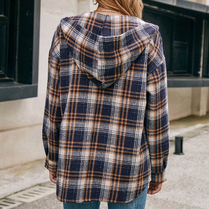 Plaid Hooded Jacket for Women – Lightweight Relaxed Fit Layer